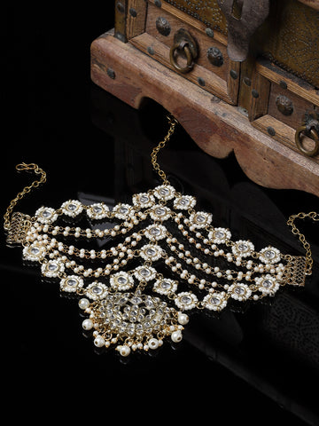 Karatcart Gold-Plated Pearl and Kundan Studded Mathapatti for Women