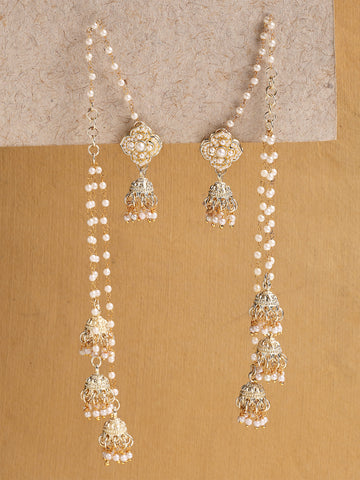 Karatcart Traditional Gold Plated Jhumki Earrings with Multi-Layered Hanging Pearl Chains Jhumkis