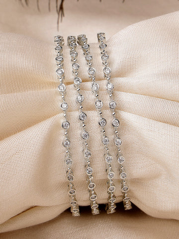 Karatcart Set of 4 Silver Plated Round American Diamond Studded Bangles for Women