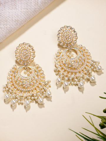 Karatcart Designer Gold-Plated Pearl-Studded Chandbali Earrings for Women