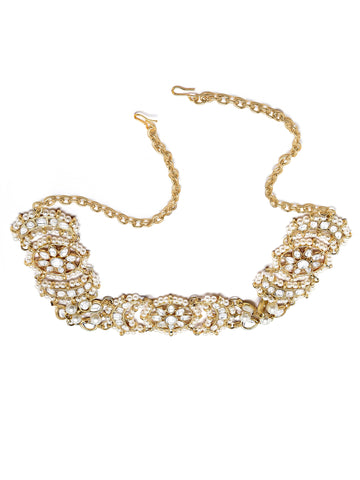 Karatcart Gold Plated Floral Design Handcrafted Kundan Pearl Hairband for Women