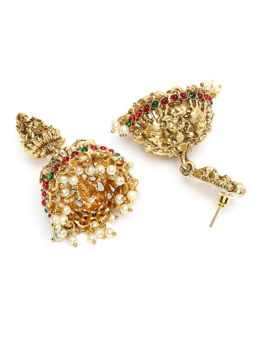 Karatcart Ethnic Gold Plated South Indian Style Laxmi Mata Jhumka Earrings for Women