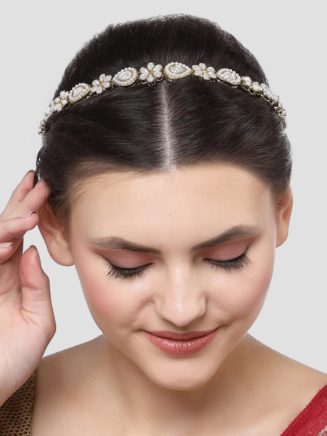 Karatcart Gold Plated Floral Design Drop Kundan Hairband for Women