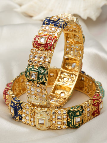 Karatcart Gold Plated Navratan Meena Bangles Set for Women
