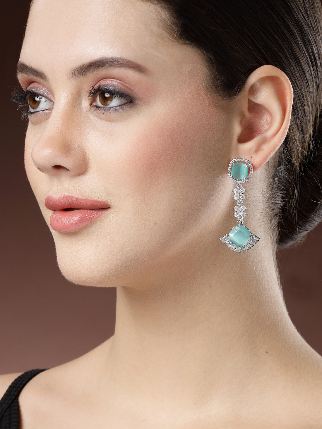 Karatcart Dazzling Aqua American Diamond Stone Drop Earrings for Women