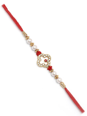 Karatcart Gold Plated White American Diamond Bhiya Rakhi with Roli & Chawal