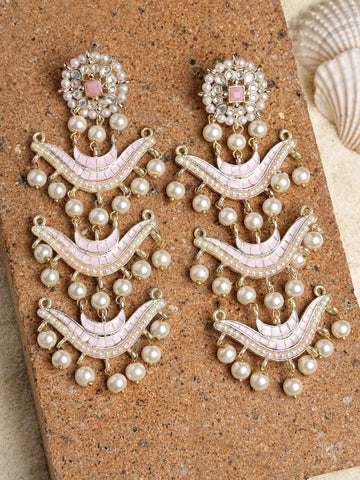 Karatcart Gold Plated Pink Enamel Kundan Dangler Earrings for Women