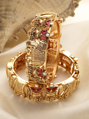 Karatcart Set of 2 Gold Plated Handi and Elephant Design Bangles for Women