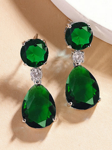 Karatcart Luxurious Green American Diamond Stone Drop Earrings for Women