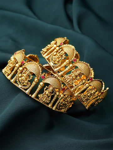 Karatcart Gold Plated Set of 2 Ganesh Laxmi Bangles for Women