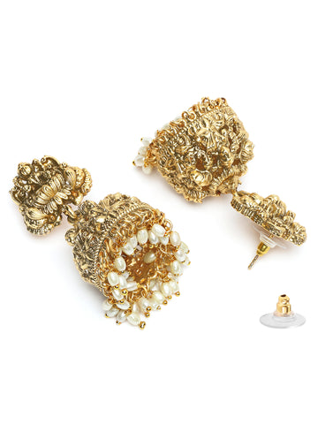Karatcart Traditional Gold Plated Laxmi Mata Design Jhumki Earrings for Women