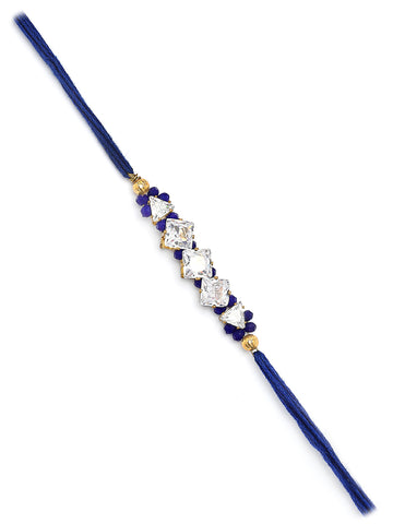 Karatcart Blue Crystal and Rhinestones Bhiya Rakhi with Roli & Chawal