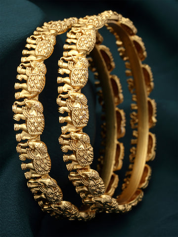 Karatcart Gold Plated Set of 2 Elephant Design Bangles for Women