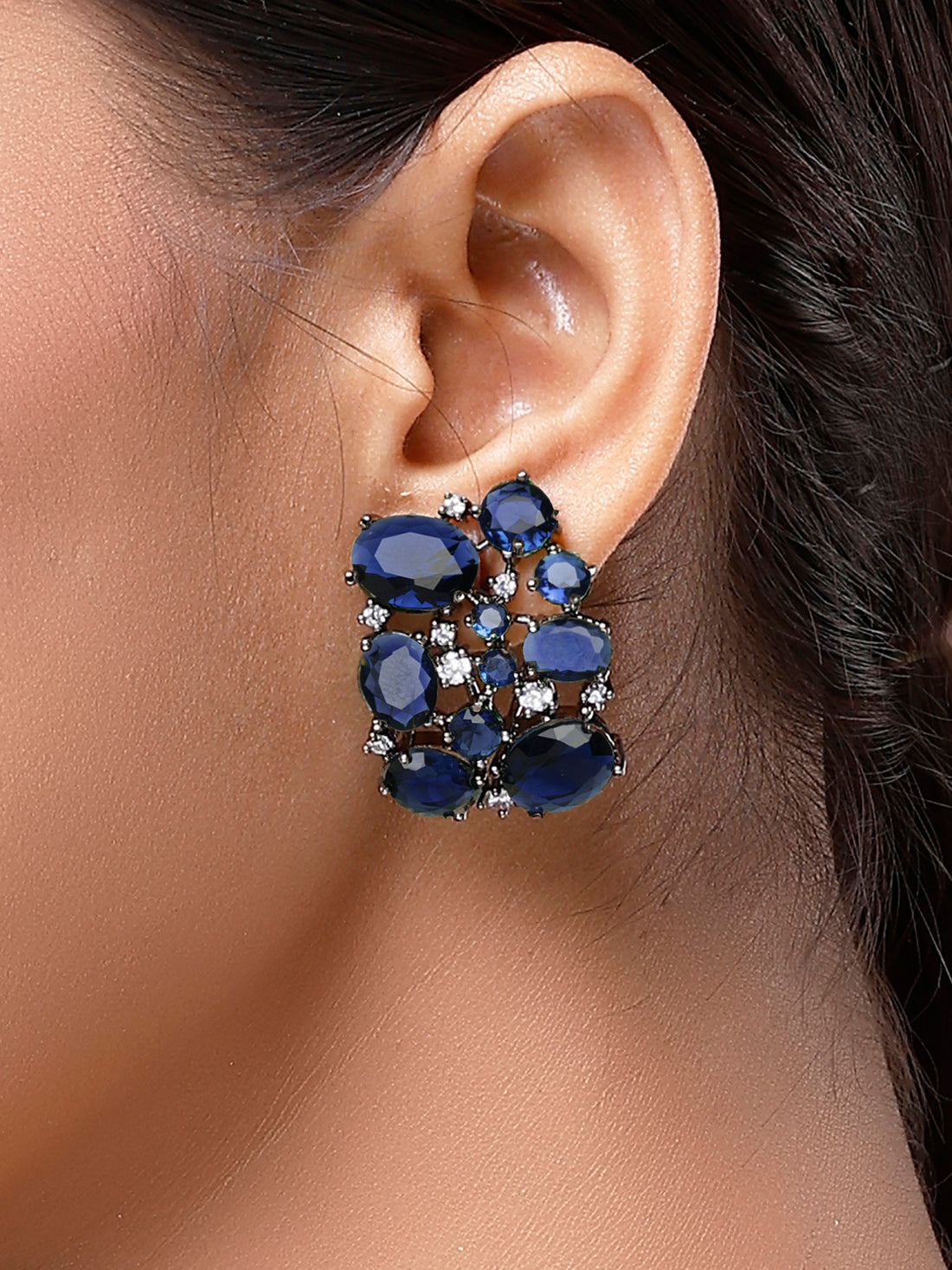 Karatcart Glamorous Blue American Diamond Stone Stud Earrings for Women