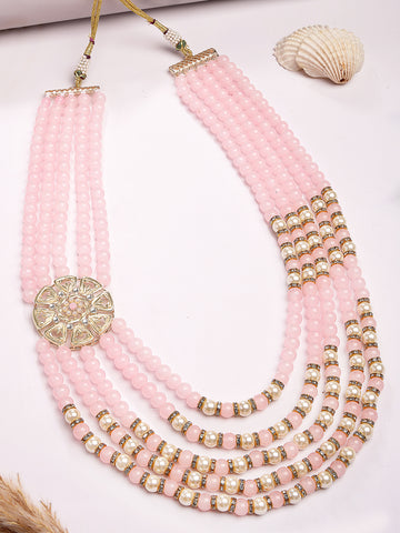 Karatcart Classic Floral Brooch Pink Moti Maharaja Haar for Men