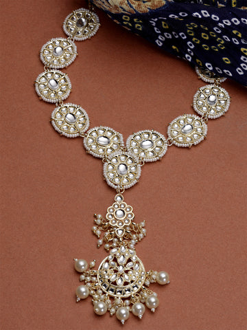 Karatcart Gold Plated White Pearl Studded & Kundan Beaded Sheeshphool