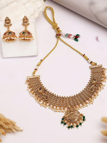 Karatcart Gold Plated Laxmi Mata and Peacock Temple Jewellery Set for Women