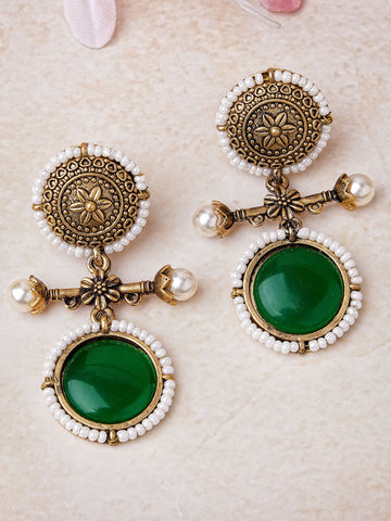 Karatcart Gold Plated Green Stone Drop Earrings for Women