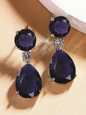 Karatcart Luxurious Purple American Diamond Stone Drop Shape Earrings for Women