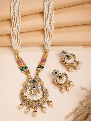 Karatcart Ethnic Gold Plated Meenakari Work Rani Haar Necklace Set for Women