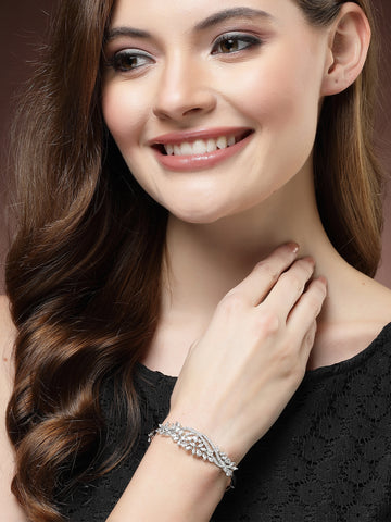 Karatcart Silver Tone American Diamond Studded Bracelet for Women