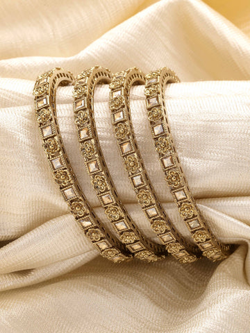 Karatcart Antique Gold Plated Floral Design Set of 4 Bangles for Women