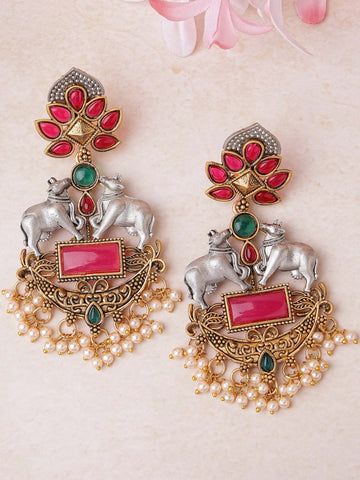 Karatcart Gold and Silver Plated Cow Shape Drop Earrings for Women