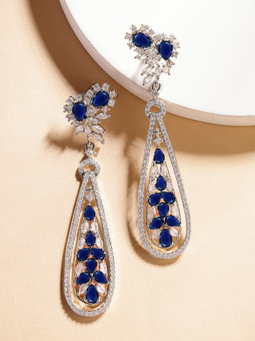 Karatcart Elegant Blue American Diamond Drop Earrings for Women