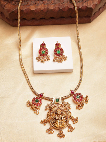 Karatcart Traditional Gold Plated Laxmi Mata Long Pendant Set for Women