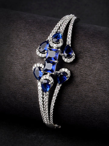 Karatcart Blue Cubic Zirconia Silver Tone Beacelet for Women