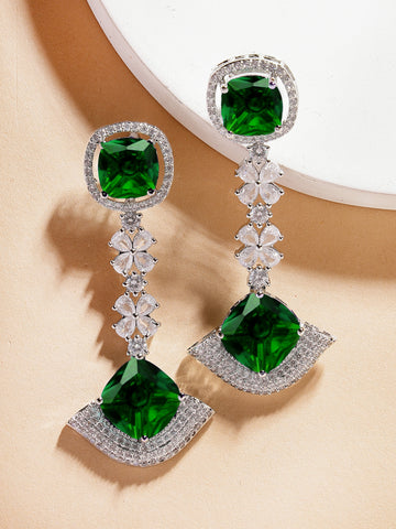 Karatcart Dazzling Green American Diamond Stone Drop Earrings for Women