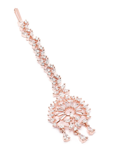Karatcart Rose Gold Plated AD Maangtikka for Women