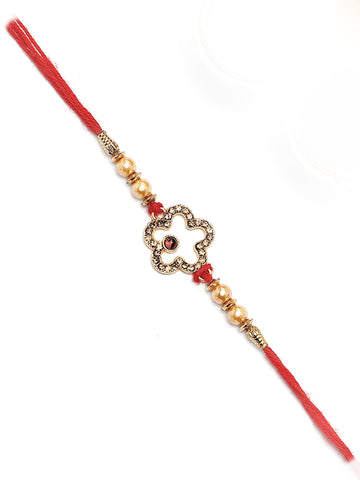 Karatcart Gold Plated Brown American Diamond Bhiya Rakhi with Roli & Chawal