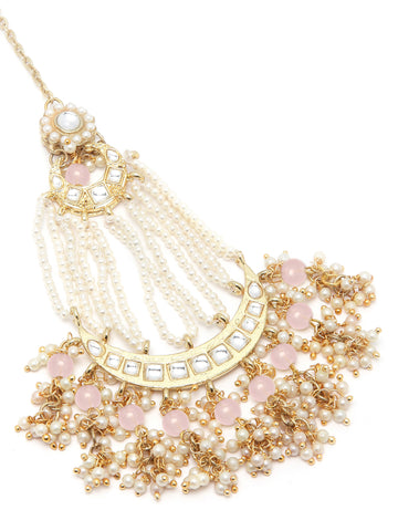 Karatcart Gold Plated Handcrafted Pink Bead Kundan Passa for Women