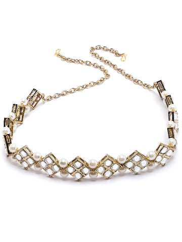 Karatcart Gold Plated Square Kundan and Pearl Hairband for Women