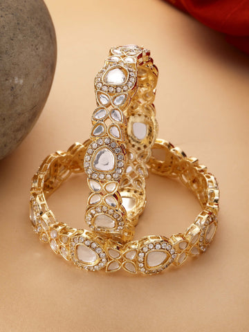 Karatcart Set of 2 Gold Plated American Diamond Studded Bangles for Women