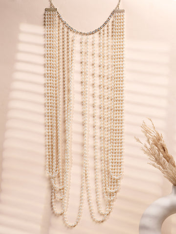 Karatcart White Pearl Beaded Body Chain for Women