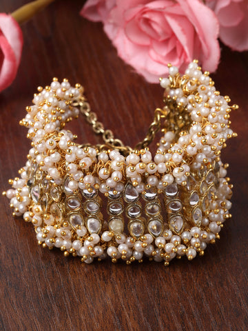 Karatcart Gold-Plated Pearl Beaded Kundan Bracelet for Women