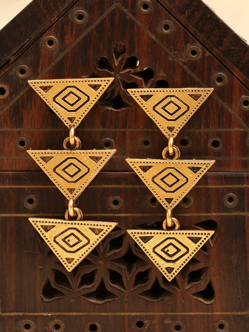 Karatcart Elegant Antique Gold Plated Triangle Pattern Earrings for Women