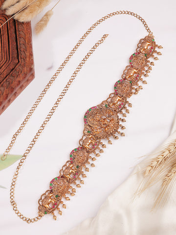 Karatcart Ethnic Temple Style Gold Plated Goddess Lakshmi Mata and Elephant Kamarbandh