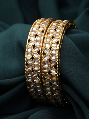 Karatcart Gold Plated Set of 2 Kundan Bangles for Women