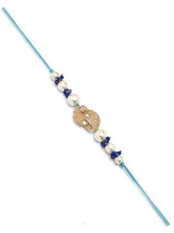 Karatcart Gold Plated Fish Design Blue Crystal Kundan Bhiya Rakhi with Roli & Chawal