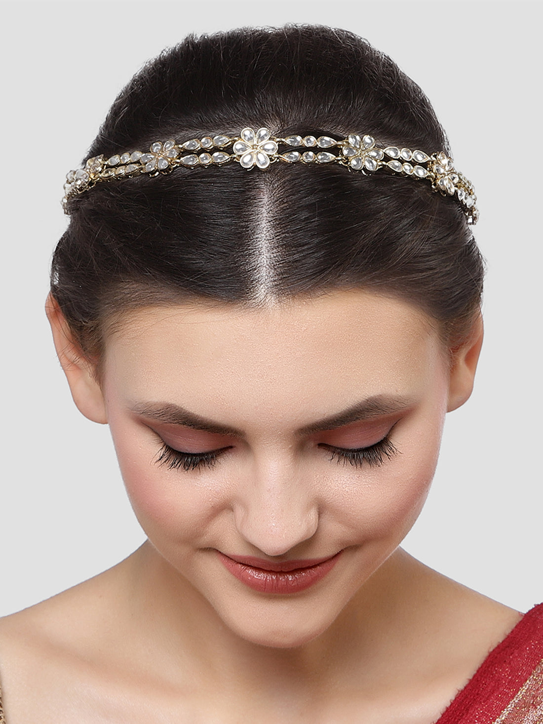 Karatcart Gold Plated Handcrafted Floral Kundan Hairband for Women