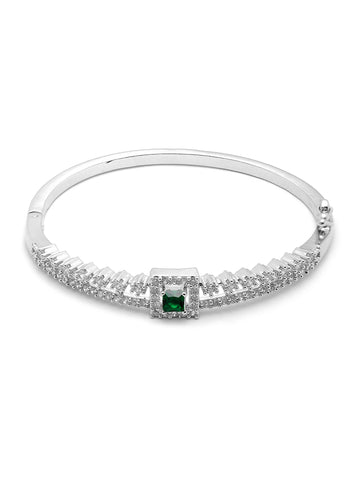 Karatcart Silver Plated Green Cubic Zirconia Bangle Style Bracelet for Women