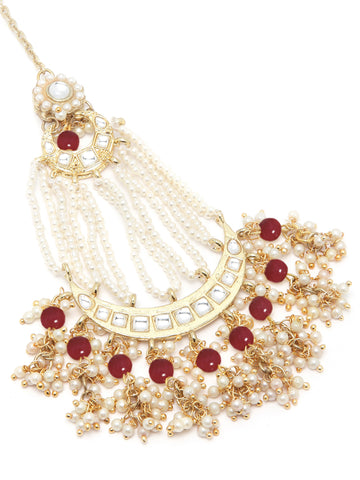 Karatcart Gold Plated Handcrafted Red Bead Kundan Passa for Women