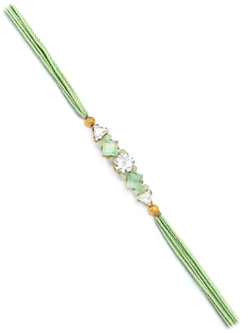 Karatcart Lime Green Rhinestones Bhiya Rakhi with Roli & Chawal