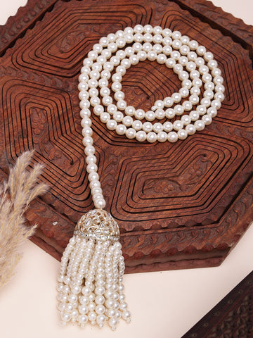 Karatcart Traditional Spiral Pearl Hair Choti with Gold Plated Beaded Tassel for Women