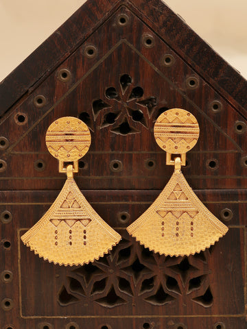 Karatcart Antique Gold Plated Geometric Tribal Engraved Designer Drop Earrings for Women