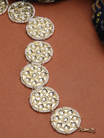 Karatcart Gold Plated Pearl Studded Kundan Hairband for Women