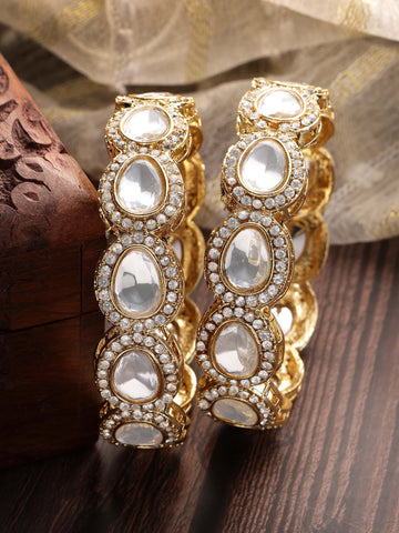 Karatcart Gold Plated Set of 2 American Diamond Studded Bangles for Women